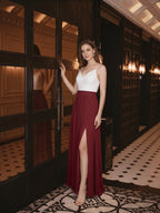 Sweet & Flowy Rust Chiffon A-Line V-Neck Back Zip with Pleated Ankle-Length Bridesmaid Dress - Curvevia