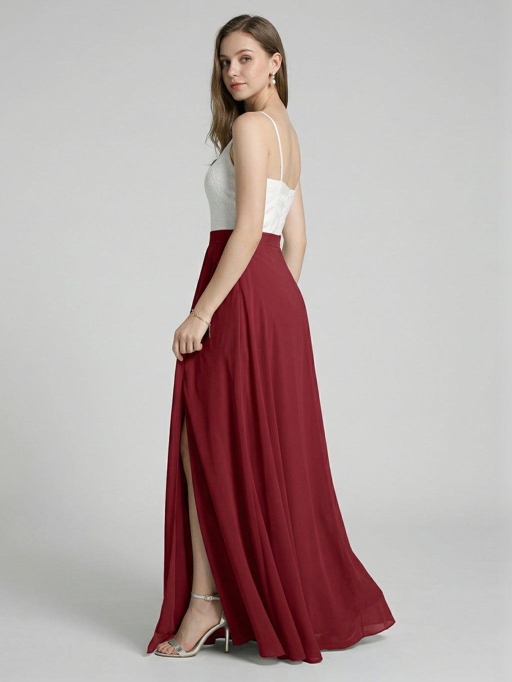 Sweet & Flowy Rust Chiffon A-Line V-Neck Back Zip with Pleated Ankle-Length Bridesmaid Dress - Curvevia
