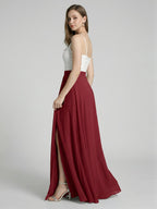 Sweet & Flowy Rust Chiffon A-Line V-Neck Back Zip with Pleated Ankle-Length Bridesmaid Dress - Curvevia