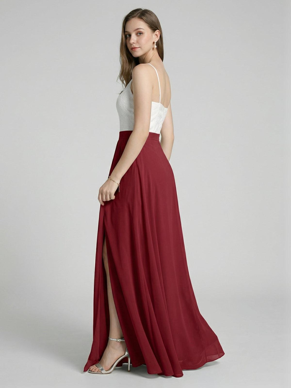 Sweet & Flowy Rust Chiffon A-Line V-Neck Back Zip with Pleated Ankle-Length Bridesmaid Dress - Curvevia