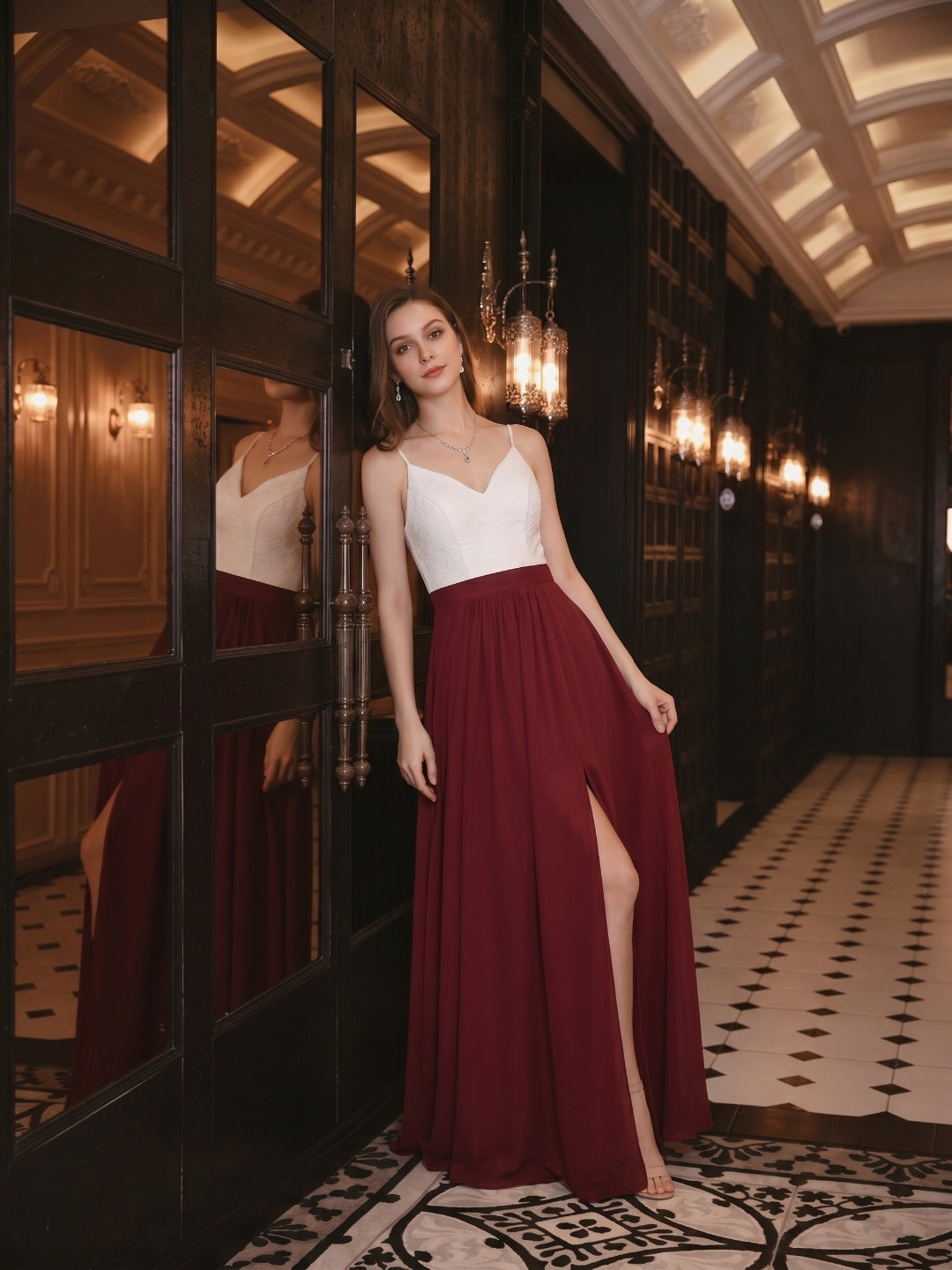 Sweet & Flowy Rust Chiffon A-Line V-Neck Back Zip with Pleated Ankle-Length Bridesmaid Dress - Curvevia