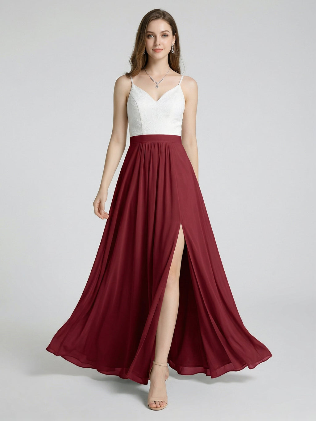 Sweet & Flowy Rust Chiffon A-Line V-Neck Back Zip with Pleated Ankle-Length Bridesmaid Dress - Curvevia