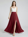 Sweet & Flowy Rust Chiffon A-Line V-Neck Back Zip with Pleated Ankle-Length Bridesmaid Dress - Curvevia