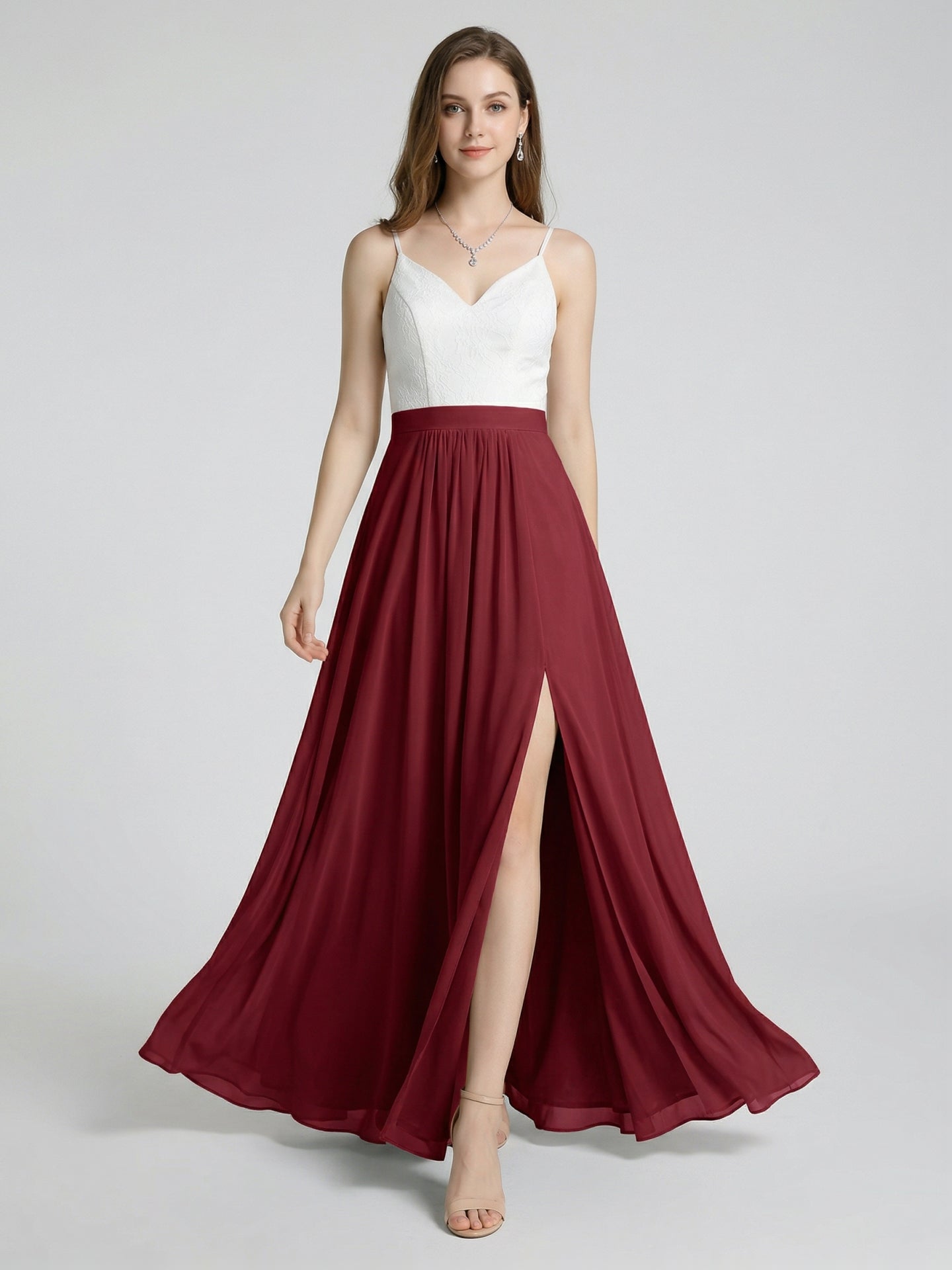 Sweet & Flowy Rust Chiffon A-Line V-Neck Back Zip with Pleated Ankle-Length Bridesmaid Dress - Curvevia