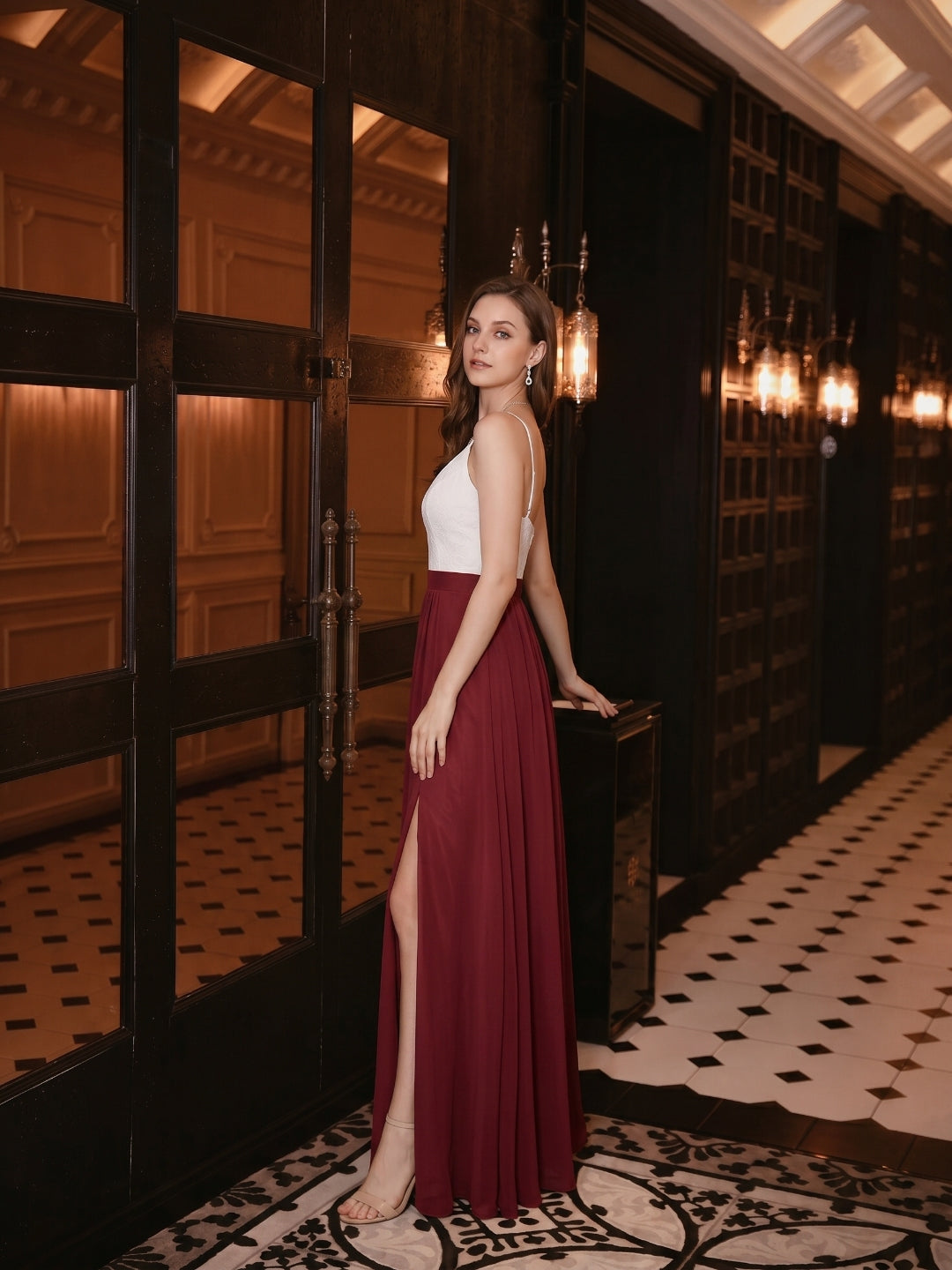 Sweet & Flowy Rust Chiffon A-Line V-Neck Back Zip with Pleated Ankle-Length Bridesmaid Dress - Curvevia