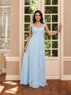 Sweet & Flowy Sky Blue Chiffon A-Line Sweetheart Ankle-Length Bridesmaid Dress with Minimalist Design - Curvevia