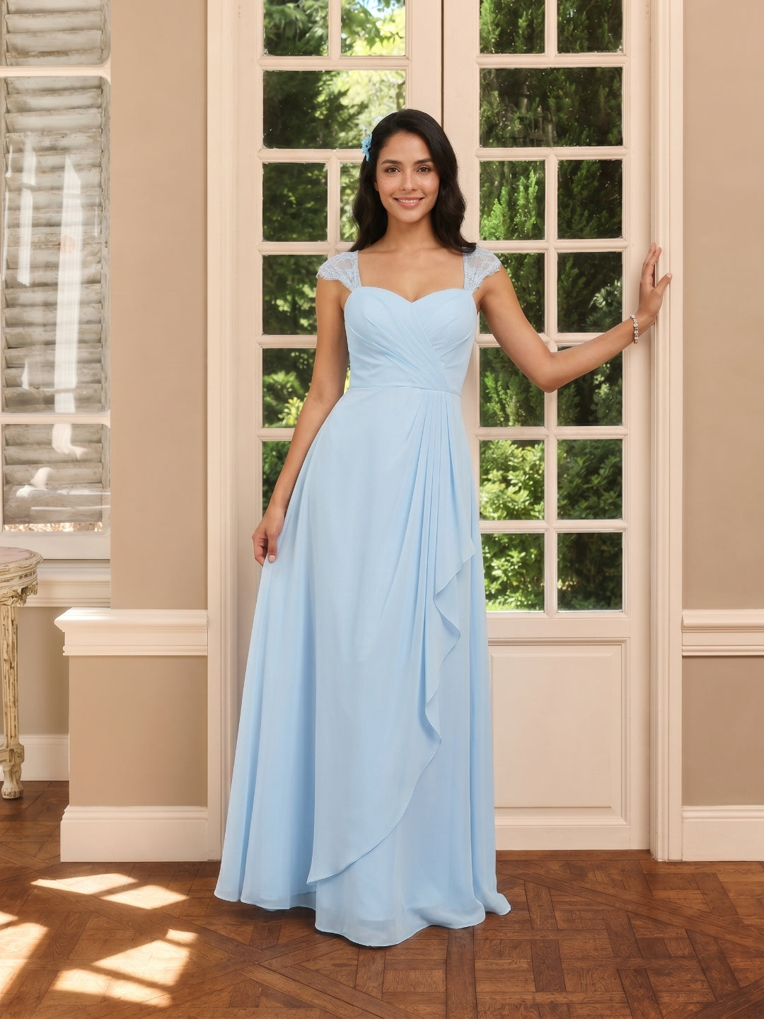 Sweet & Flowy Sky Blue Chiffon A-Line Sweetheart Ankle-Length Bridesmaid Dress with Minimalist Design - Curvevia