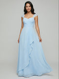 Sweet & Flowy Sky Blue Chiffon A-Line Sweetheart Ankle-Length Bridesmaid Dress with Minimalist Design - Curvevia