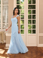 Sweet & Flowy Sky Blue Chiffon A-Line Sweetheart Ankle-Length Bridesmaid Dress with Minimalist Design - Curvevia