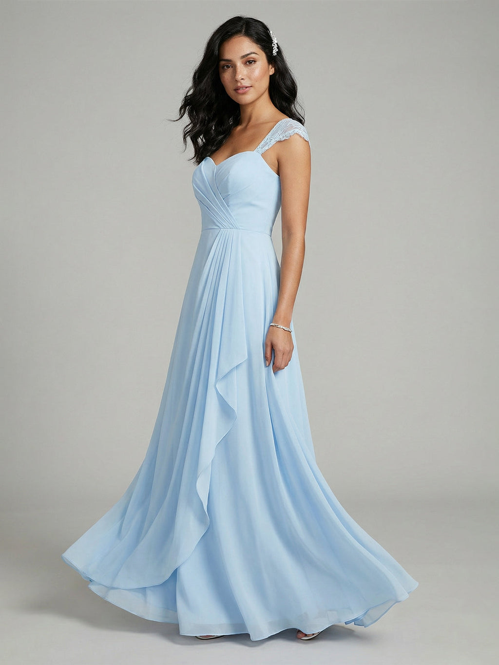 Sweet & Flowy Sky Blue Chiffon A-Line Sweetheart Ankle-Length Bridesmaid Dress with Minimalist Design - Curvevia