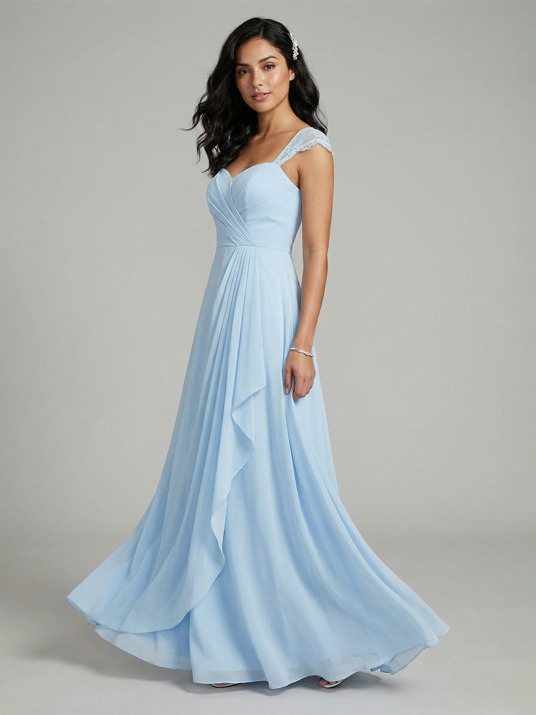 Sweet & Flowy Sky Blue Chiffon A-Line Sweetheart Ankle-Length Bridesmaid Dress with Minimalist Design - Curvevia