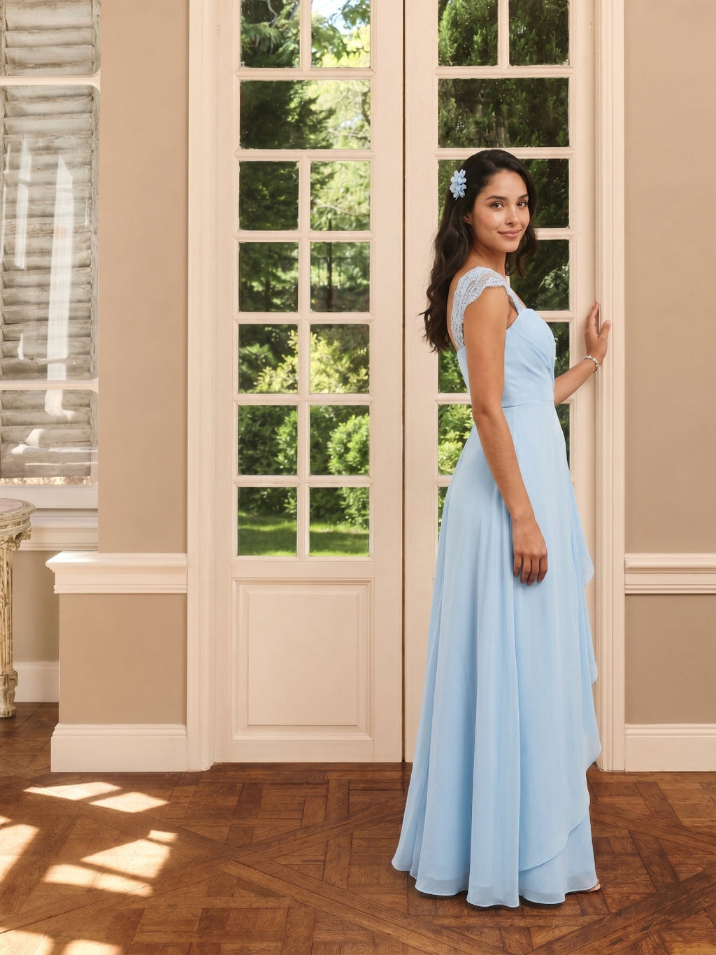 Sweet & Flowy Sky Blue Chiffon A-Line Sweetheart Ankle-Length Bridesmaid Dress with Minimalist Design - Curvevia