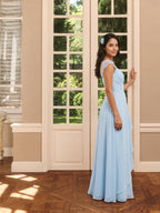 Sweet & Flowy Sky Blue Chiffon A-Line Sweetheart Ankle-Length Bridesmaid Dress with Minimalist Design - Curvevia
