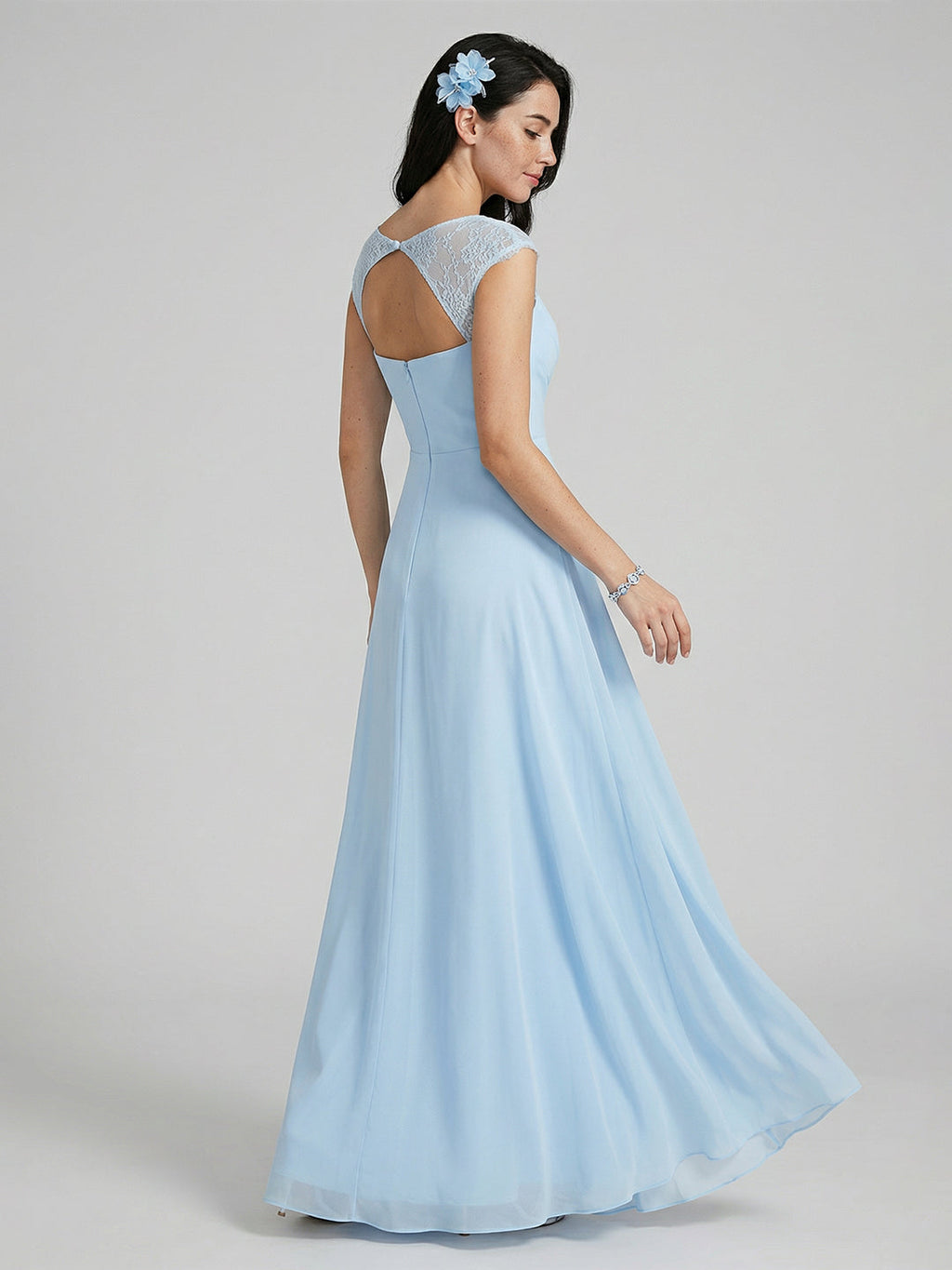 Sweet & Flowy Sky Blue Chiffon A-Line Sweetheart Ankle-Length Bridesmaid Dress with Minimalist Design - Curvevia