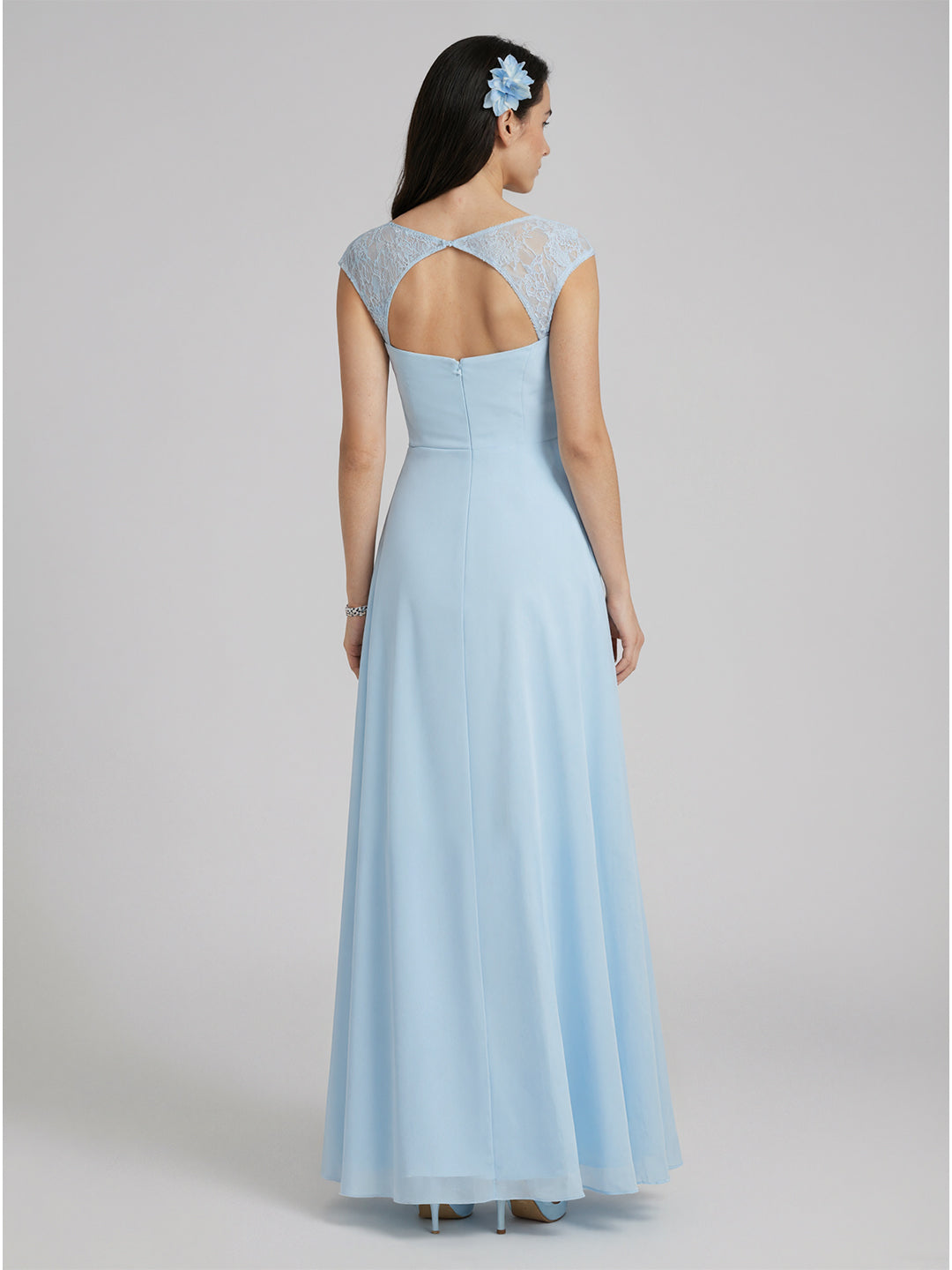 Sweet & Flowy Sky Blue Chiffon A-Line Sweetheart Ankle-Length Bridesmaid Dress with Minimalist Design - Curvevia