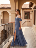 Sweet & Flowy Stormy Chiffon A-Line Straight Neck Back Zip Ankle-Length Bridesmaid Dress - Curvevia