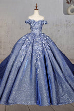 Sweetheart A Line Off-the-shoulder Quinceanera Dresses with 3D Flower and Pearls - Curvevia
