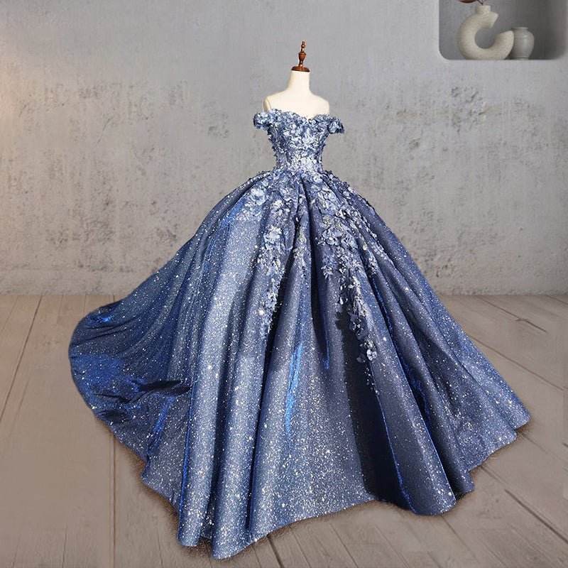Sweetheart A Line Off-the-shoulder Quinceanera Dresses with 3D Flower and Pearls - Curvevia