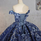 Sweetheart A Line Off-the-shoulder Quinceanera Dresses with 3D Flower and Pearls - Curvevia