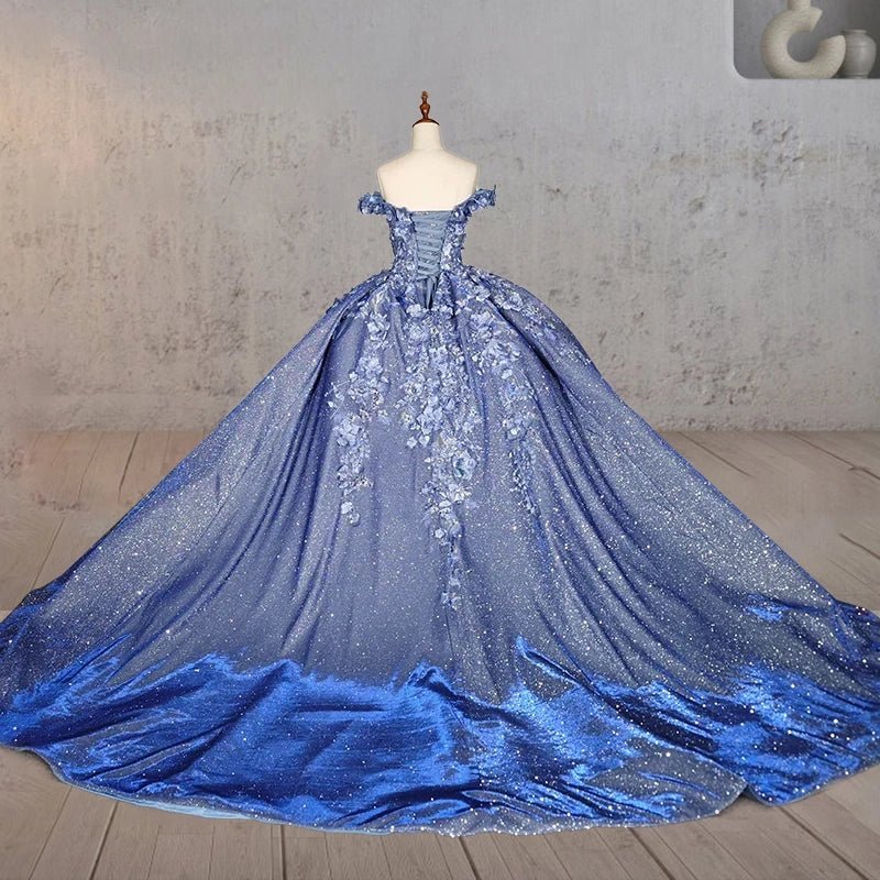 Sweetheart A Line Off-the-shoulder Quinceanera Dresses with 3D Flower and Pearls - Curvevia