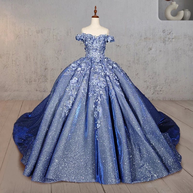 Sweetheart A Line Off-the-shoulder Quinceanera Dresses with 3D Flower and Pearls - Curvevia