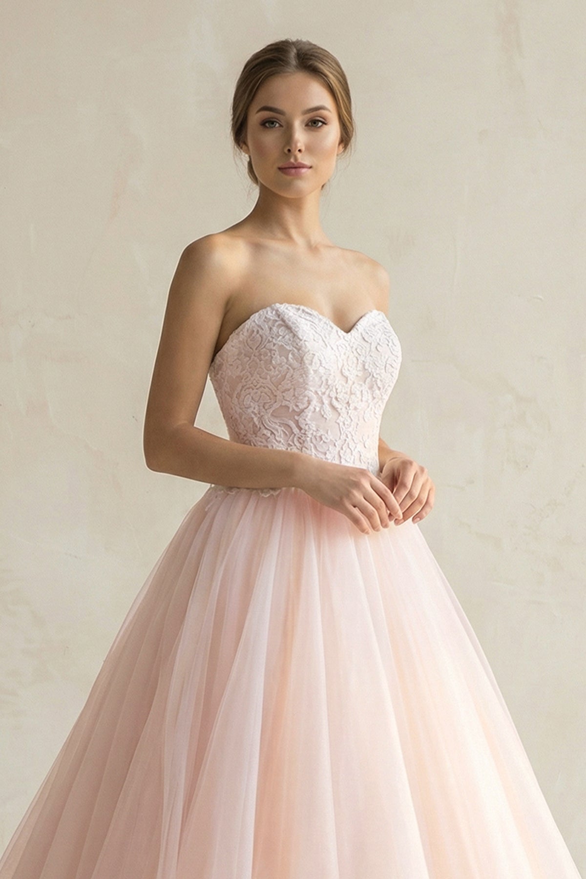 Ball Gown Tulle Lace Satin Strapless Weddig Dress - Curvevia