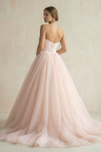 Ball Gown Tulle Lace Satin Strapless Weddig Dress - Curvevia
