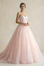Ball Gown Tulle Lace Satin Strapless Weddig Dress - Curvevia
