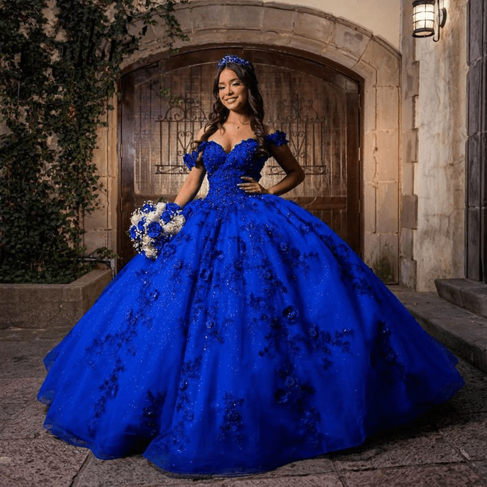 Royal Blue Off the Shoulder Puffy Quinceanera Dresses - Curvevia