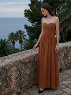 Terracotta Chiffon A-Line Off-the-Shoulder Back Zip Floor-Length Pleated Bridesmaid Dress - Curvevia