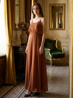 Terracotta Chiffon Sheath Scoop Neck Backless Floor-Length Bridesmaid Dress with Bow - Curvevia