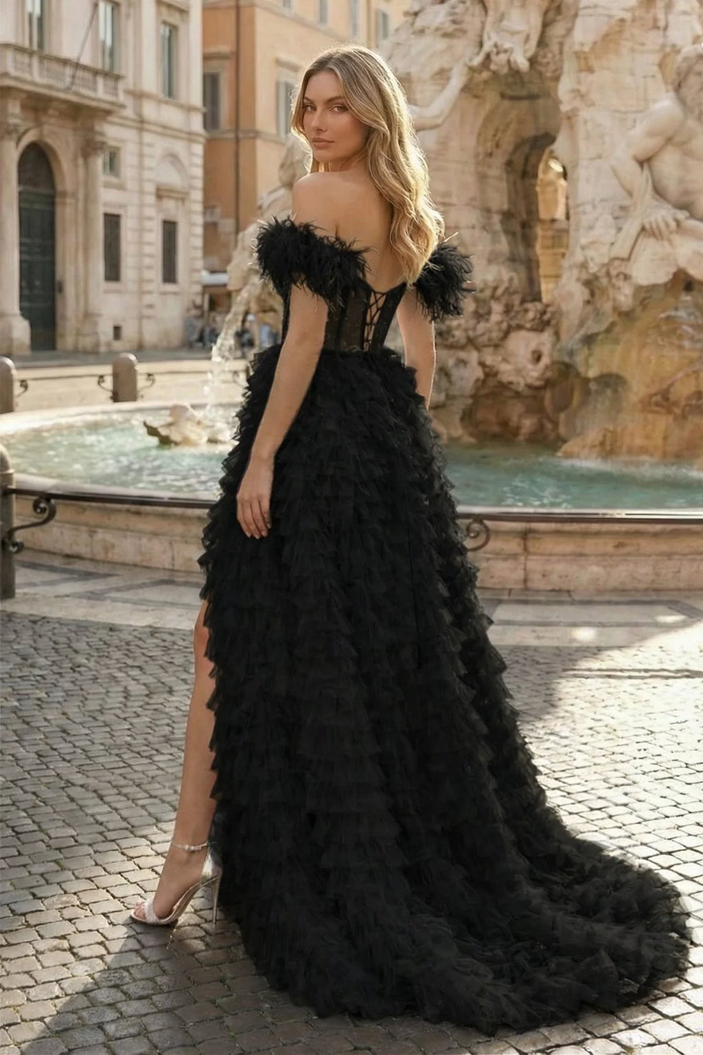 A Line Sweetheart Tiered Tulle Long Prom Dress With Slit - Curvevia