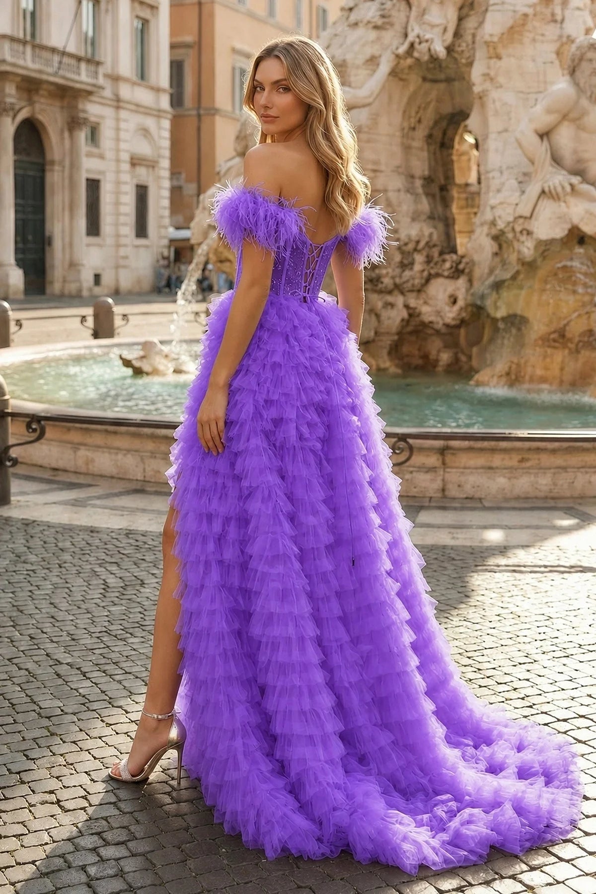 A Line Sweetheart Tiered Tulle Long Prom Dress With Slit - Curvevia