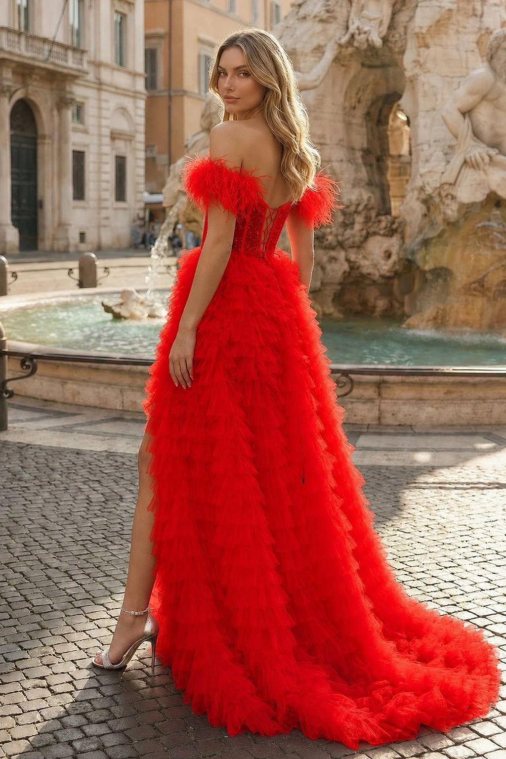 A Line Sweetheart Tiered Tulle Long Prom Dress With Slit - Curvevia