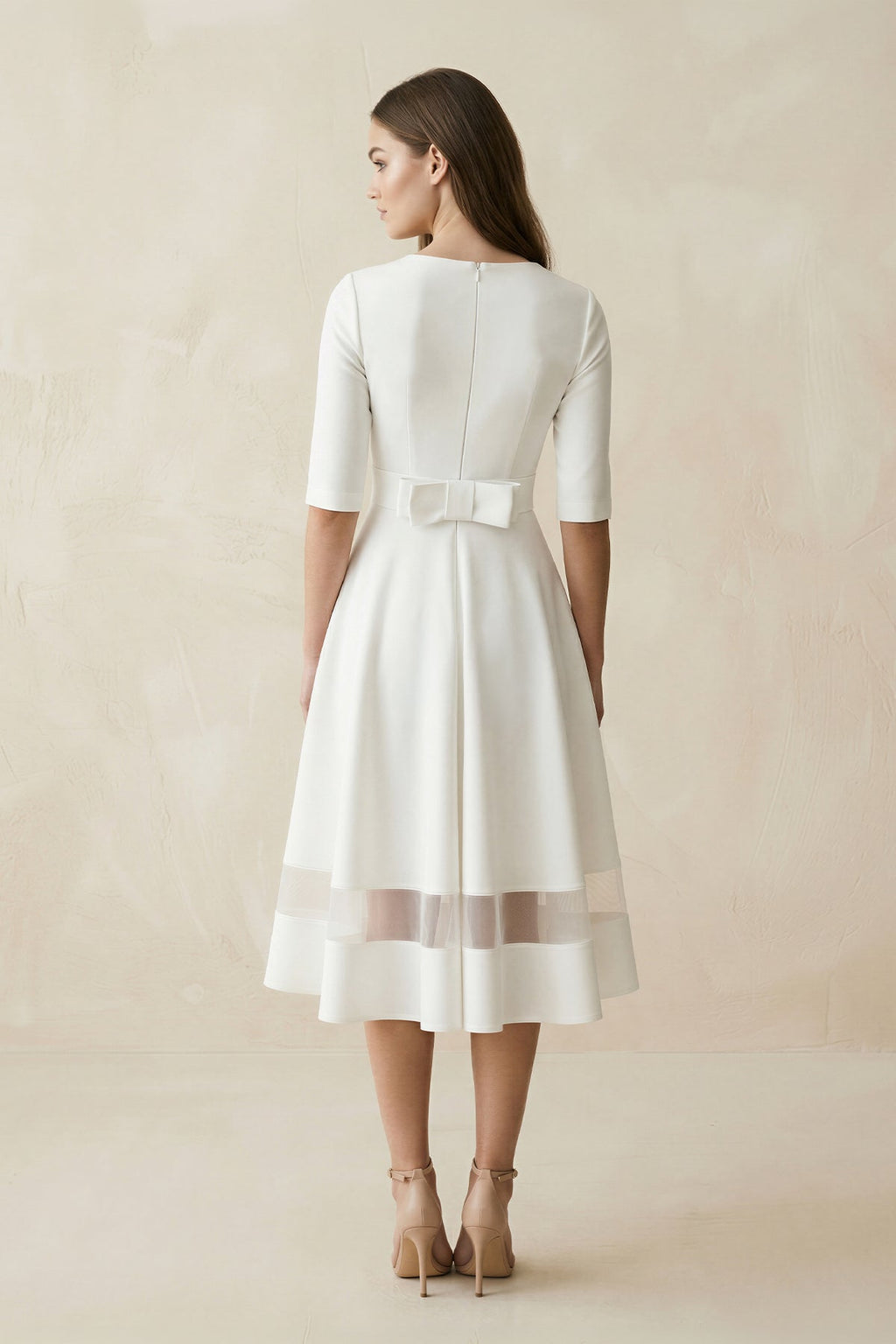 Modern Satin V-neck A Line Tea-length Wedding Dress - Curvevia