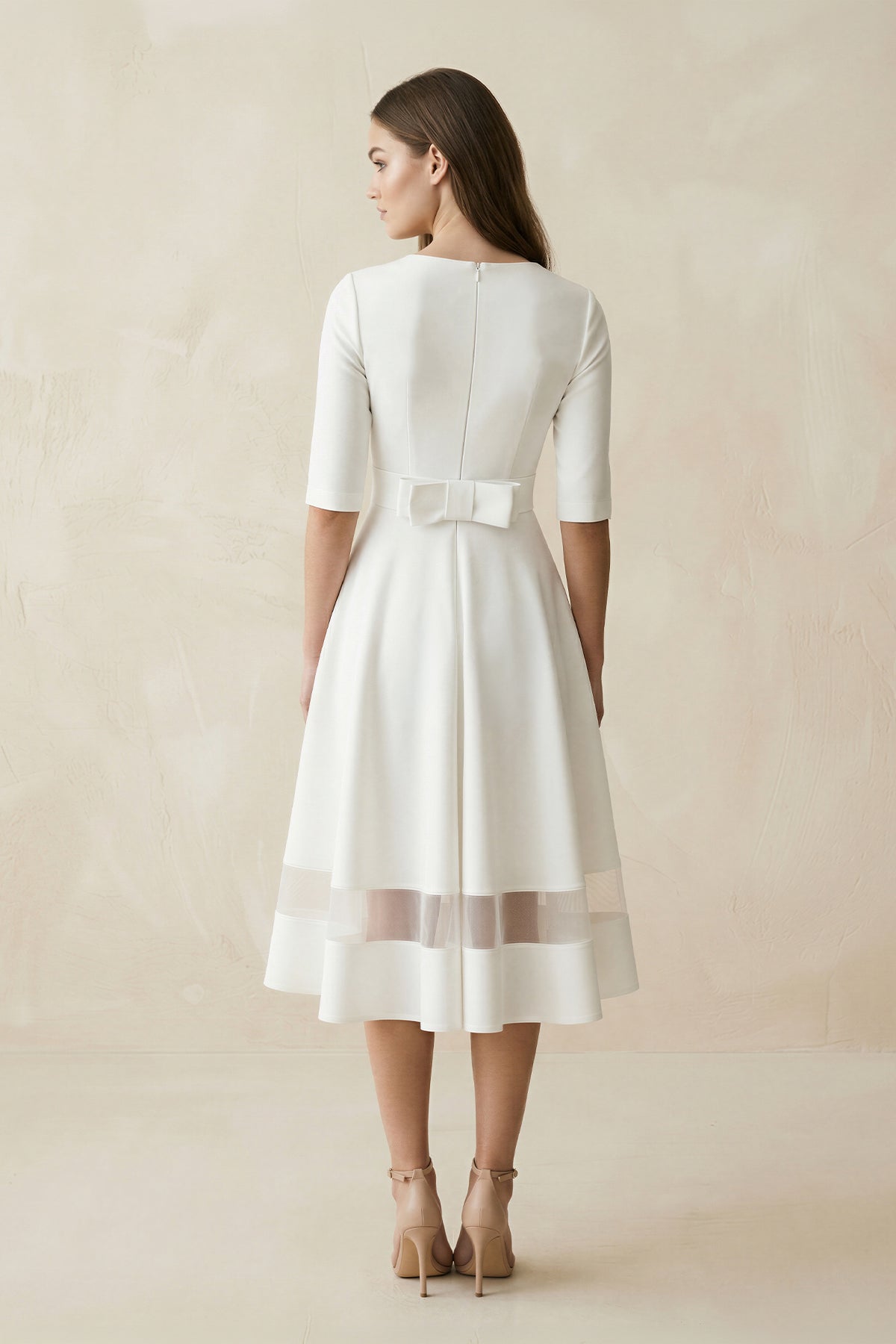 Modern Satin V-neck A Line Tea-length Wedding Dress - Curvevia