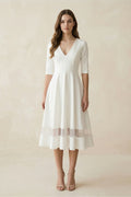 Modern Satin V-neck A Line Tea-length Wedding Dress - Curvevia