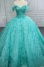 Quinceanera Dress V-neck Sequined Evening Party Dresses Off-the-shoulder - Curvevia