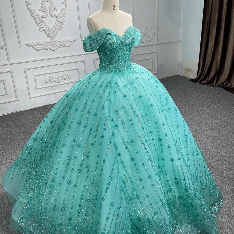 Quinceanera Dress V-neck Sequined Evening Party Dresses Off-the-shoulder - Curvevia