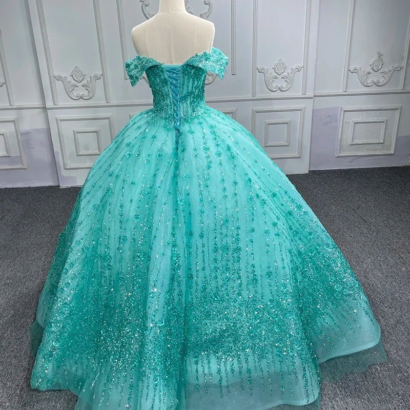 Quinceanera Dress V-neck Sequined Evening Party Dresses Off-the-shoulder - Curvevia