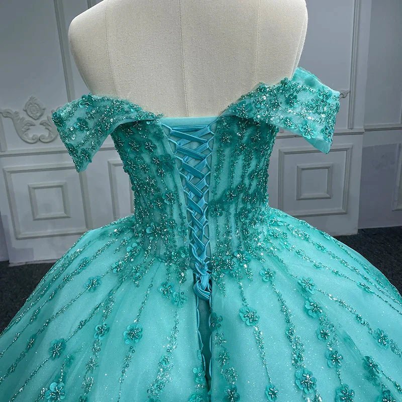 Quinceanera Dress V-neck Sequined Evening Party Dresses Off-the-shoulder - Curvevia