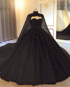 Royal Blue Tulle Ball Gown Prom Dress With Cape - Curvevia