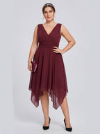 Vintage Cabernet Chiffon A-Line V-Neck V-Back Asymmetrical Plus Size Bridesmaid Dress - Curvevia