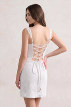 Sky Blue Scoop Neck Sheath Lace Short Homecoming Dress With Slit - Curvevia