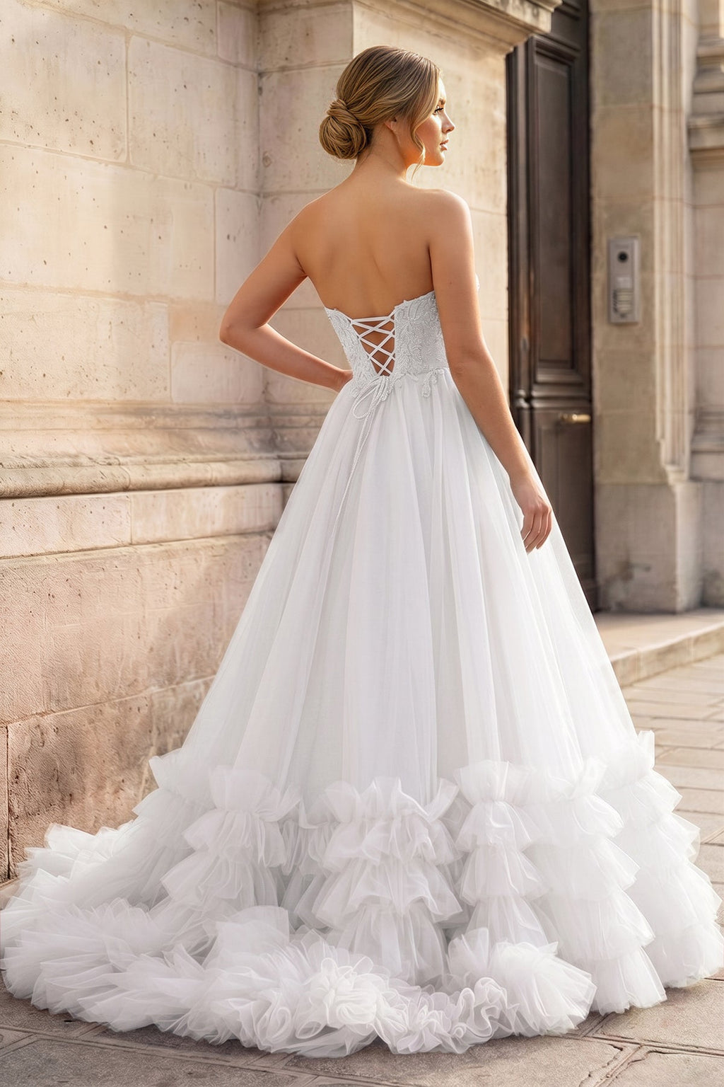 Red Tulle Appliques Sweetheart Ruffle Long Wedding Guest Dress - Curvevia
