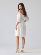 White Chiffon A-Line Off-the-Shoulder Backless Mini Homecoming Dress with Ruffles - Curvevia