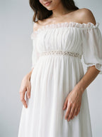 White Chiffon A-Line Off-the-Shoulder Backless Mini Homecoming Dress with Ruffles - Curvevia
