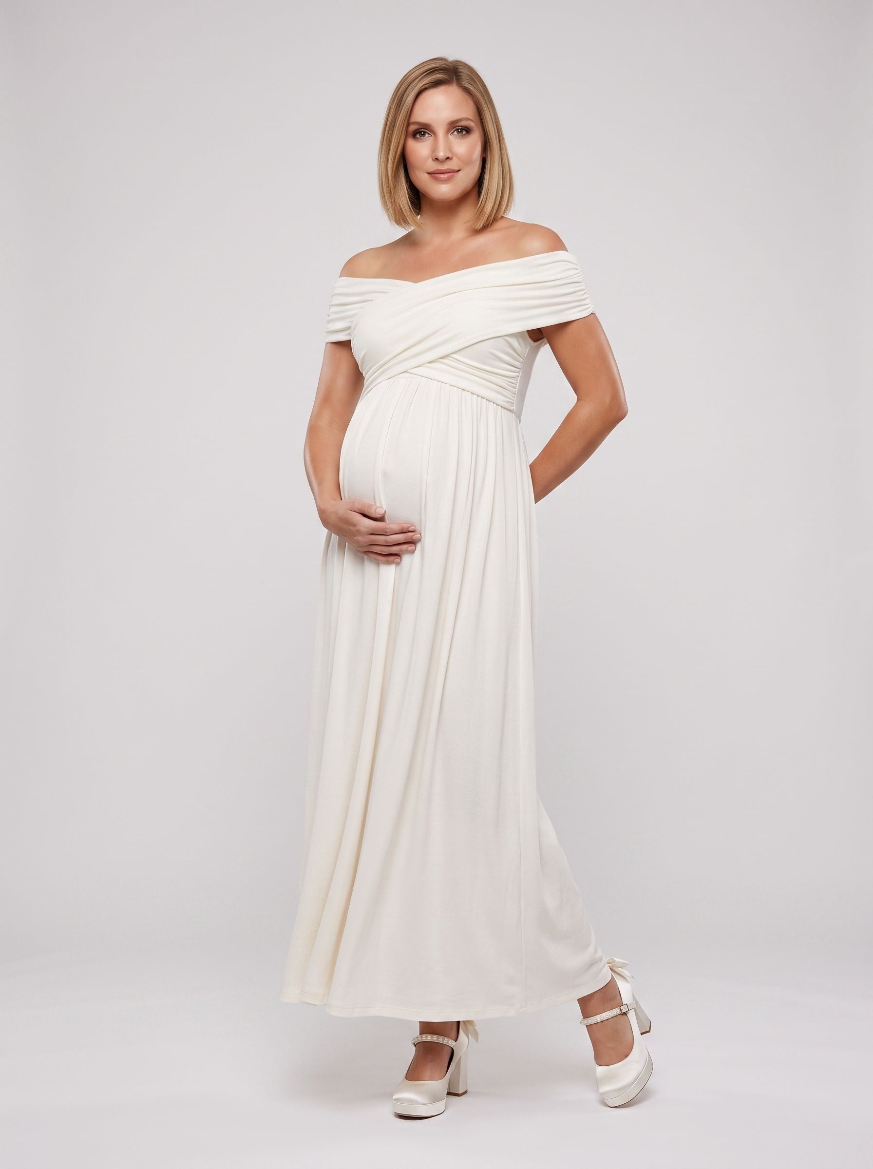 White Chiffon A-Line One Shoulder Backless Ankle-Length Maternity Bridesmaid Dress - Curvevia