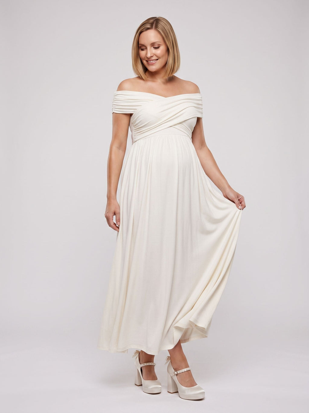 White Chiffon A-Line One Shoulder Backless Ankle-Length Maternity Bridesmaid Dress - Curvevia