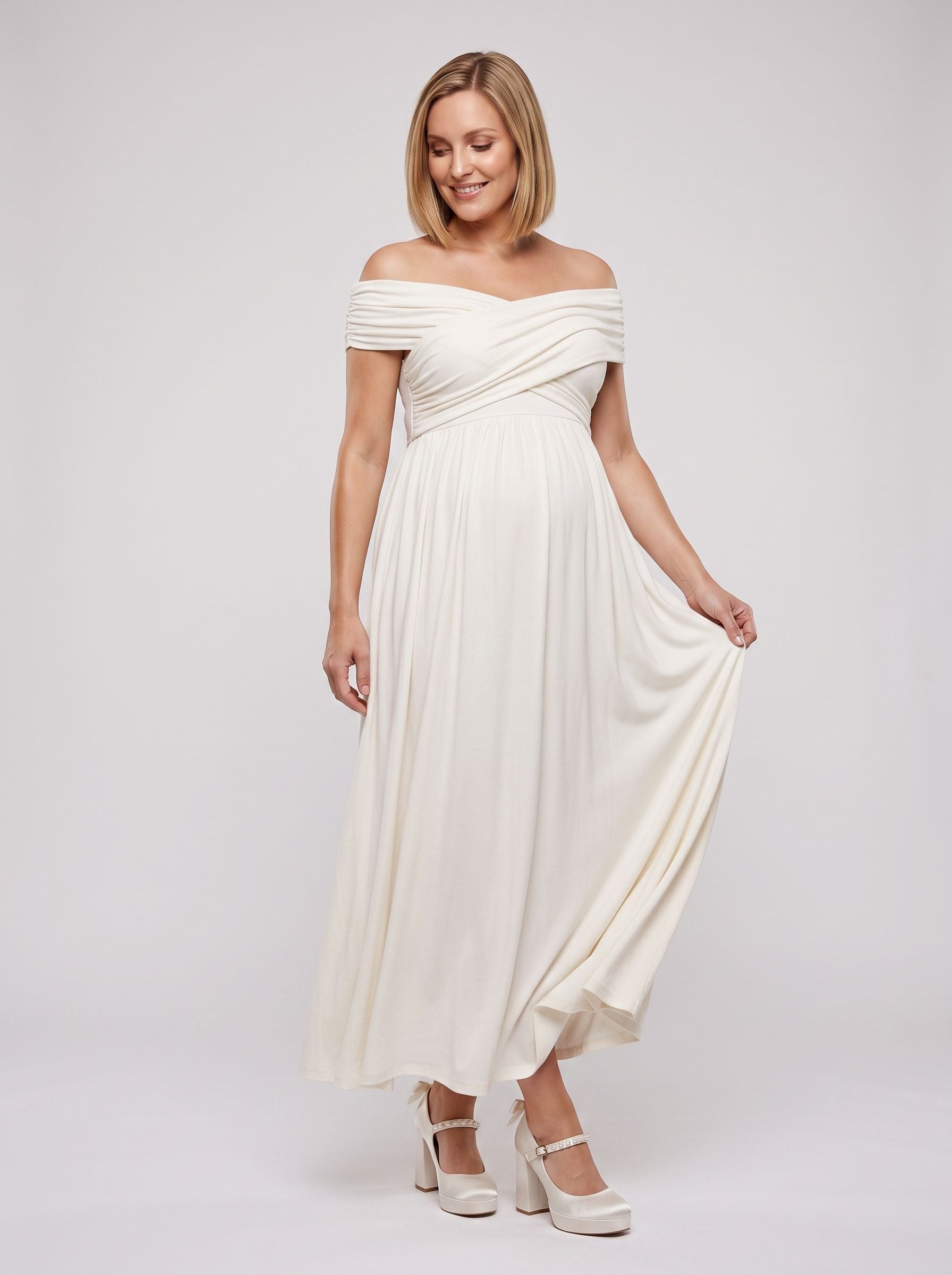 White Chiffon A-Line One Shoulder Backless Ankle-Length Maternity Bridesmaid Dress - Curvevia